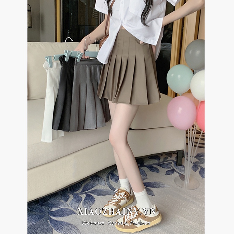 Xiaozhainv Chân Váy Chữ A Xếp Ly Lưng Cao Dáng Rộng Thời Trang