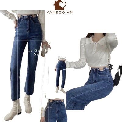 Quần Jeans ống xuông xích cạp pha