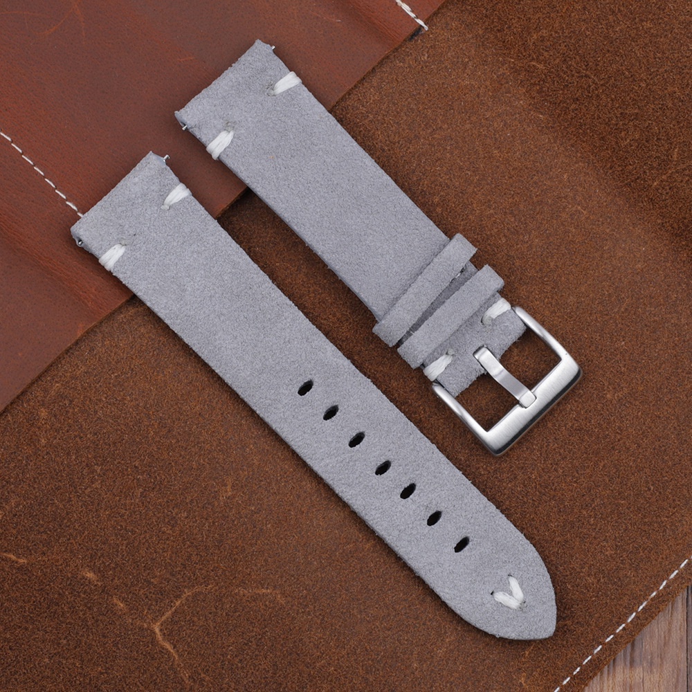 Dây Đeo Đồng Hồ Bằng Da Lộn Và Thép Không Gỉ 18 / 20 / 22 / 24mm