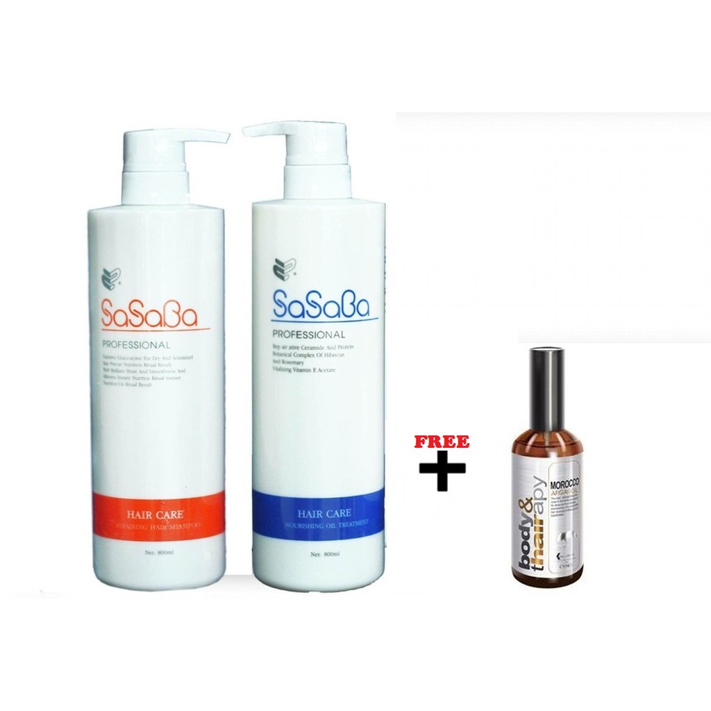 Cặp dầu gội xả Nhật Bản Sasaba 800ml (tặng tinh dầu dưỡng tóc Body)