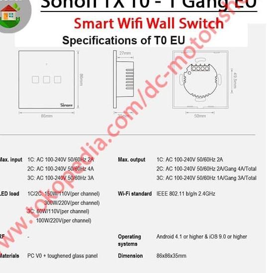 Công Tắc Cảm Ứng Thông Minh Sonoff Touch Tx T0 Eu 1gang / 1 Kênh Wifi