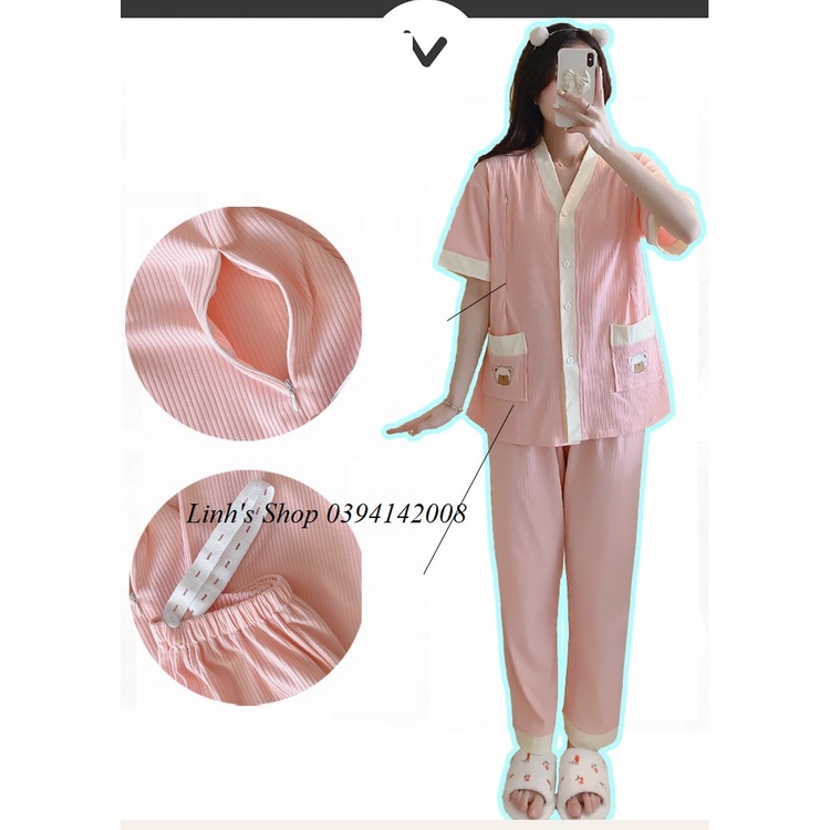 Bộ Mặc Bầu Sau Sinh Ở Cữ CÓ KHÓA Cho Bé Bú-SAQ186 CHẤT COTTON SIÊU MỀM MỊN SIÊU ĐẸP