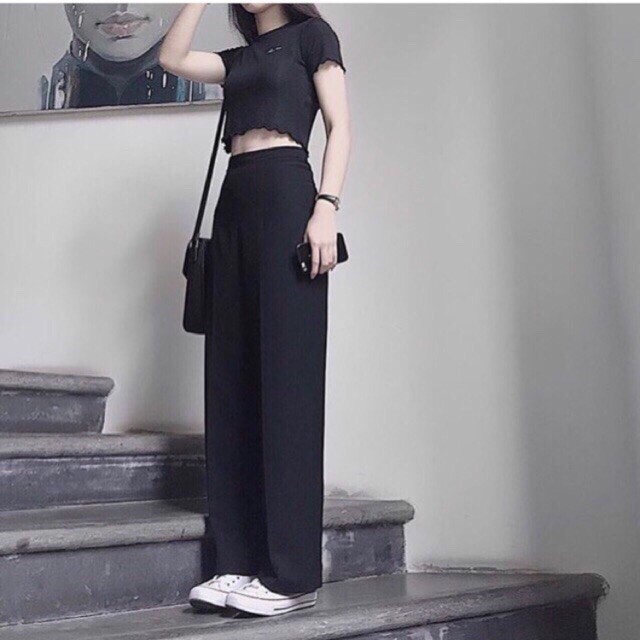 Quần suông ống rộng cạp cao khóa sườn - Quần culottes cạp cao khoá sườn ống suông