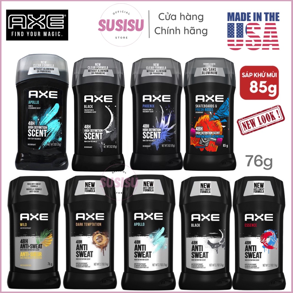 Lăn khử mùi nam Axe Apollo/Phoenix 76g/85g| Sáp khử mùi hôi nách Axe USA/Xịt axe