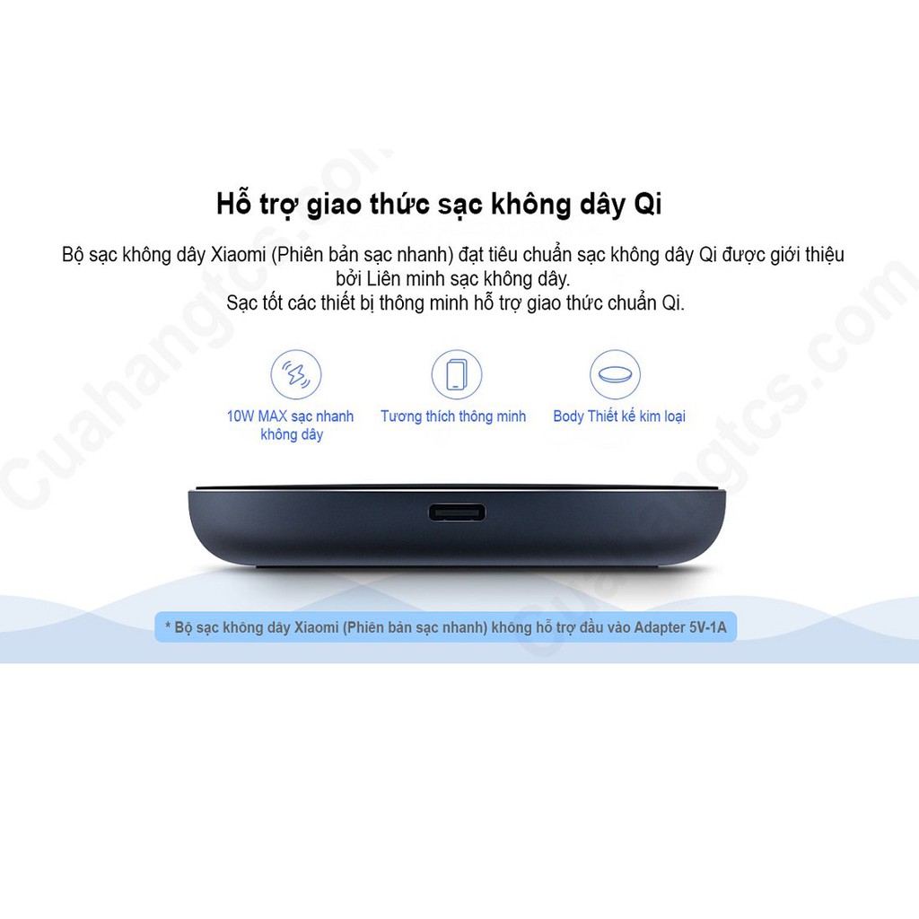 Bộ sạc nhanh không dây Xiaomi Qi chính hãng tối đa 10W Type C
