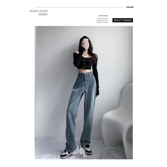 Quần jean nữ màu xanh nhạt lưng cao ống suông phom rộng mẫu mới phong cách Ulzzang Hàn Quốc hách dáng chất đẹp xu hướng | BigBuy360 - bigbuy360.vn