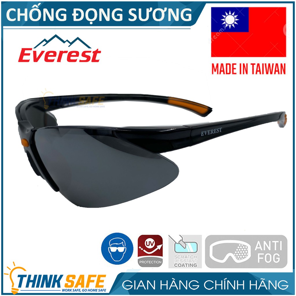 Kính bảo hộ Everest Thinksafe, che chắn bụi đi đường, ôm theo khuôn mặt, bảo vệ mắt đa năng chống tia UV - EV304 đen bạc