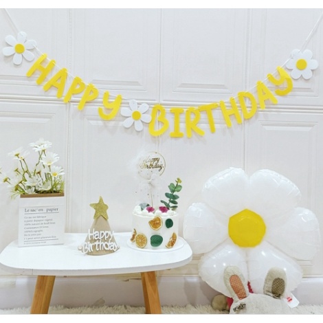 Set bóng trang trí sinh nhật tone vàng trắng chủ đề hoa cúc Daisy