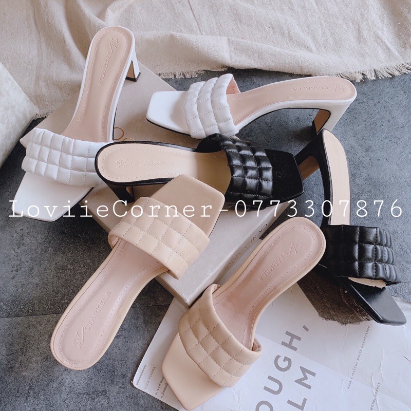 [Mã SKAMFSW175 giảm 10K đơn 50K] DÉP CAO GÓT LOVIIECORNER ĐẾ VUÔNG - GUỐC NỮ QUAI NGANG TRẦN CHỈ THỜI TRANG D200344
