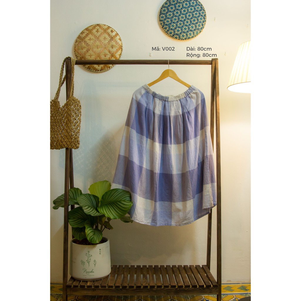 Chân váy linen 2hand caro xanh