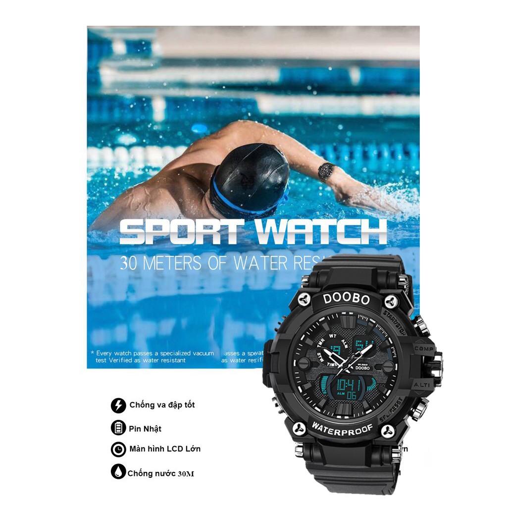 (CHUẨN MEN) Đồng Hồ Nam DOOBO JAPAN - Sports - 2 Máy Kim và Điện Tử Mạnh Mẽ Dây Silicone Bền Chắc | BigBuy360 - bigbuy360.vn