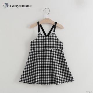 Đầm Hai Dây Kẻ Ca Rô Cho Bé