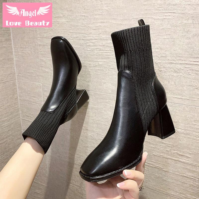 Giày Bốt Cao Gót Mũi Vuông Thời Trang Cho Nữ