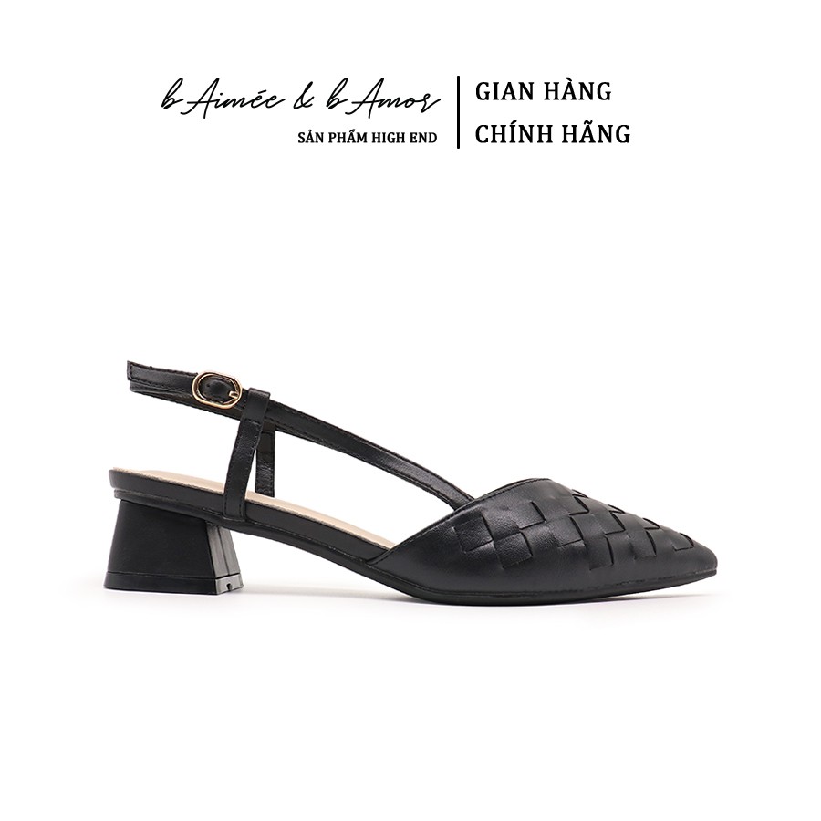 Giày Cao Gót Nữ bAimée &amp; bAmor Sandal Slingback Quai Hậu Đan 3D Đế Vuông Công Sở Cao 3cm Thời Trang Đẹp Cao Cấp MS0013