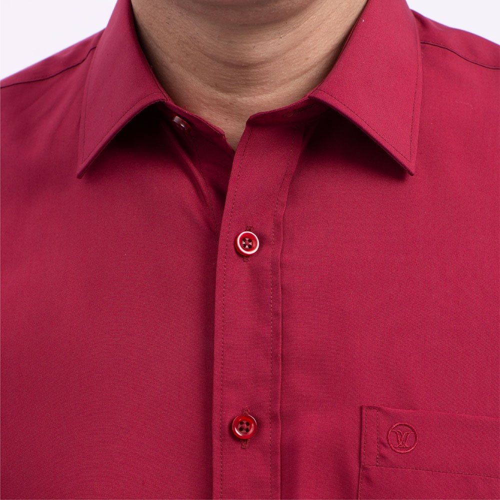 Áo Sơ Mi Nam Dài Tay Trung Niên ANCHI Classic Cotton Trơn Màu Đỏ Đô Cao Cấp