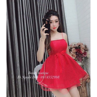 Đầm ren phối lưới kết cườm