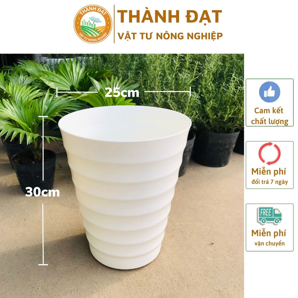 Chậu trồng cây vòng tròn trắng cao kích thước 25cmx30cm