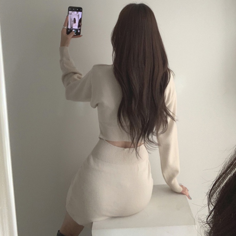 SUXI Đầm Dệt Kim Tay Dài Cổ Tròn Dáng Ôm Thời Trang Mùa Thu Phong Cách Hàn Quốc Cho Nữ