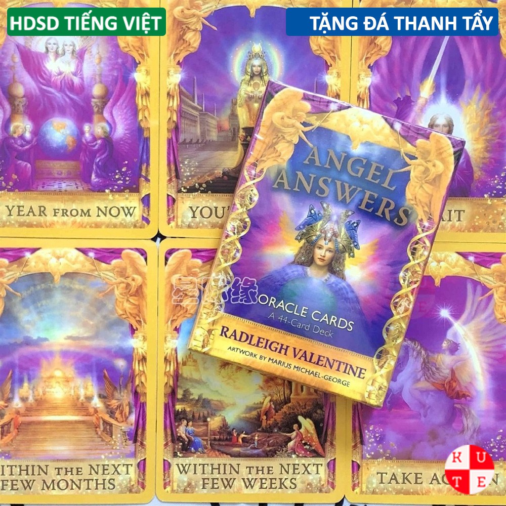 [Mã LIFE0503TOYS1 giảm 10% đơn 150k] Bài Oracle Angel Answers 44 Lá Bài Tặng Hướng Dẫn Tiếng Việt Và Đá Thanh Tẩy C91