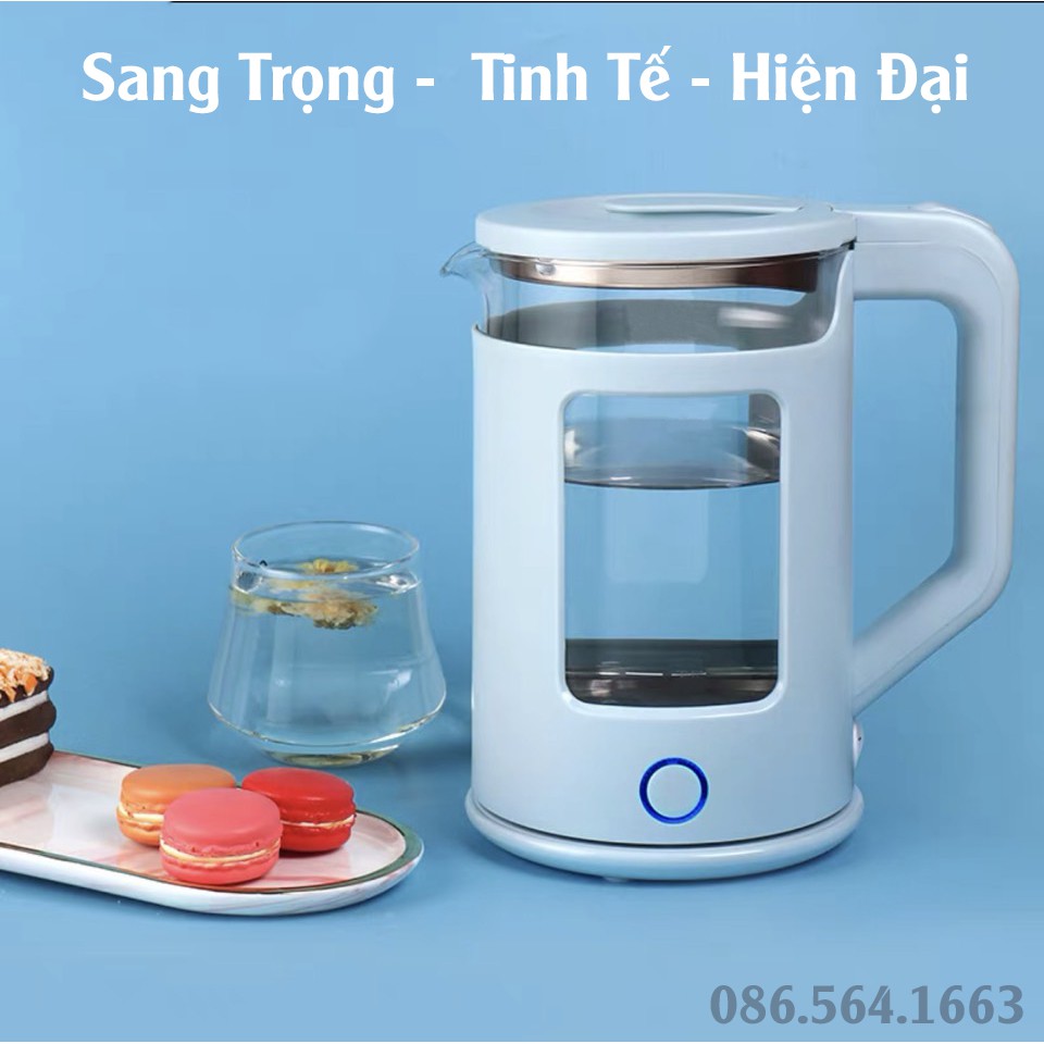 Ấm Siêu Tốc Thủy Tinh Công Suất Lớn 1500W Dung Tích 1,8 -2,3 Lít - Ấm Đun Nước Thủy Tinh Có Chức Năng Giữ Nhiệt