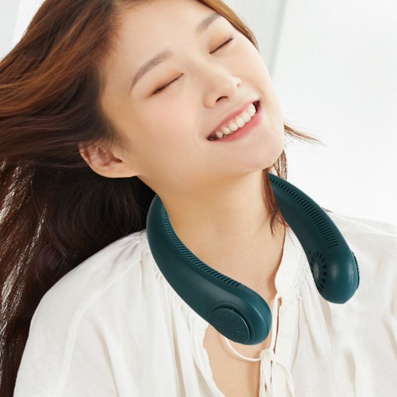 Quạt đeo cổ mini không cánh tích điện thổi 360 độ có 3 chế độ gió pin sạc thông minh dáng thể thao - Phụ kiện ATI