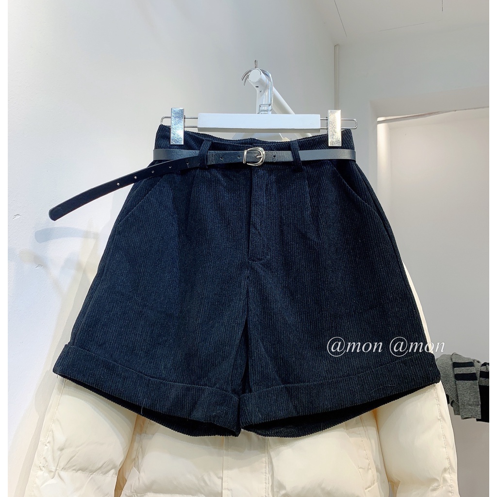 210727 Quần short nhung gân , quần short nữ thu đông, tặng kèm belt, 4 màu.