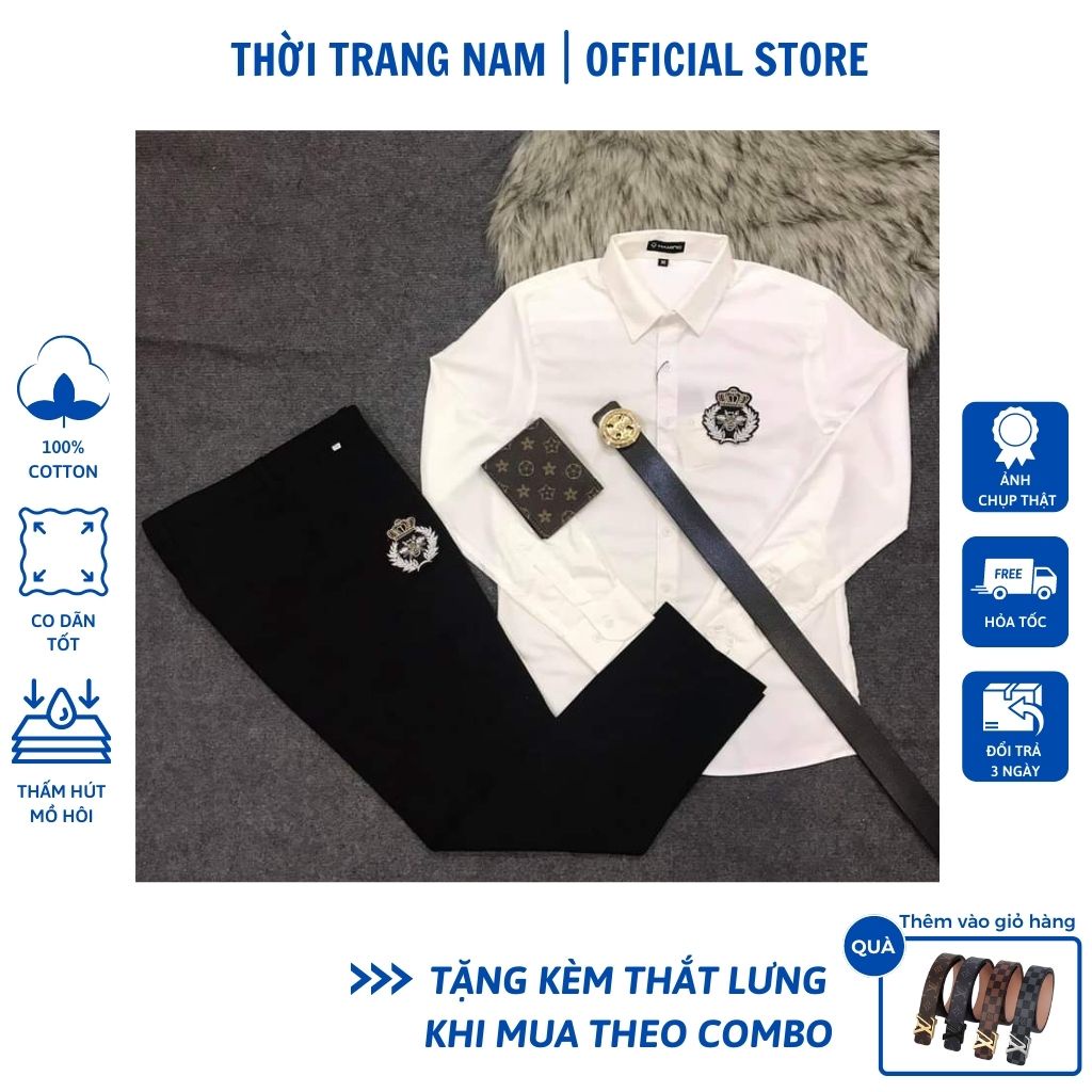 Áo Sơ Mi Nam Kết Hợp Cùng Quần Âu Co Dãn Thoải Mái, Phong Cách Thời Trang Trẻ Trung [Tặng Kèm Ví Da Siêu Đẹp]