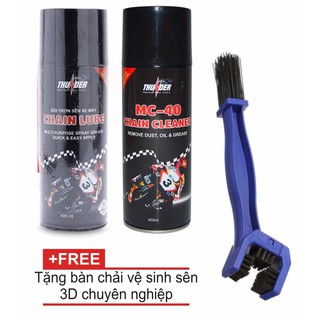 COMBO BÔI TRƠN BẢO VỆ SÊN THUNDER CHAIN LUBE 400ML + VỆ SINH SÊN THUNDER MC-40 CHAIN CLEANER 400ML + TẶNG BÀN CHẢI 3D