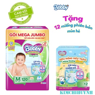 Tặng 12 miếng +tã quần bobby mega jumbo m120/m120+12 miếng