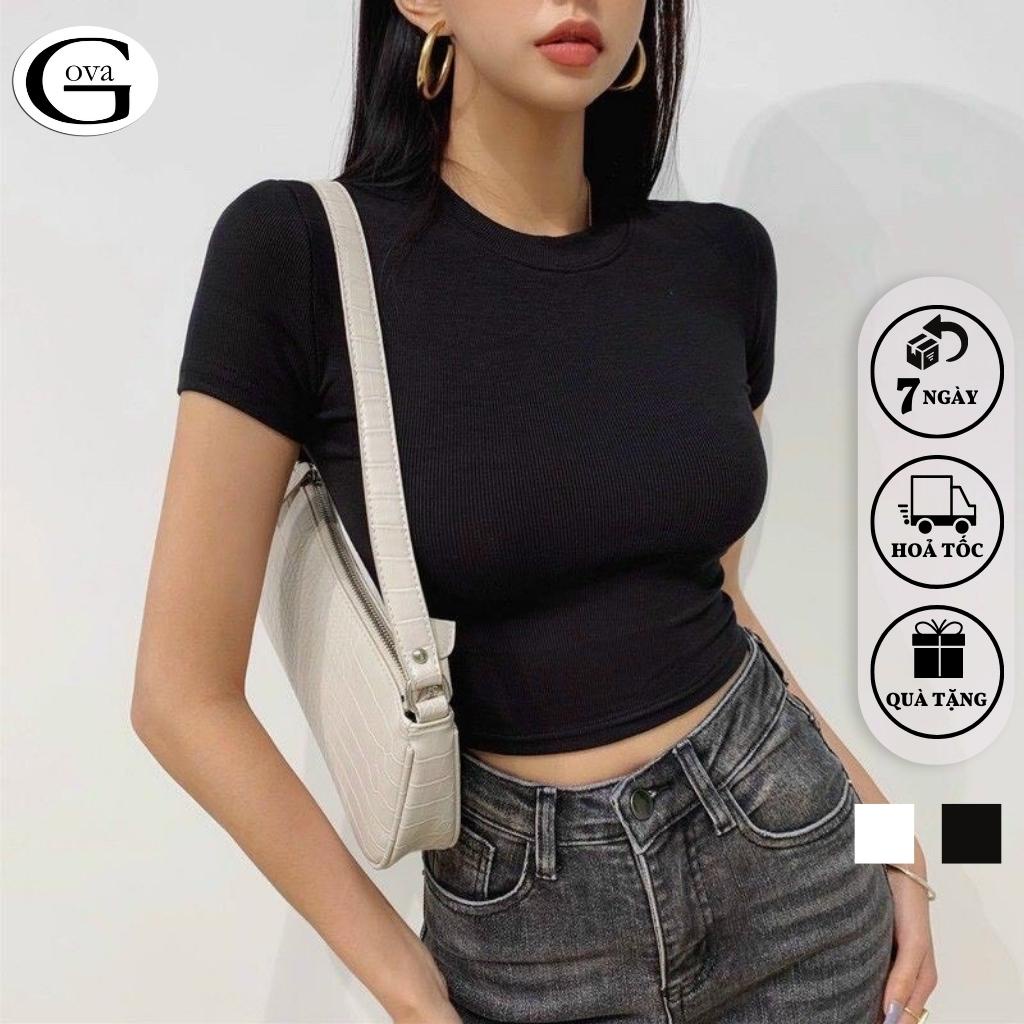 Áo Croptop TAY NGẮN CỔ TRÒN TRƠN Thun Borip Kiểu Sexy Nữ, Áo Thun Ôm Body Đẹp GOVA