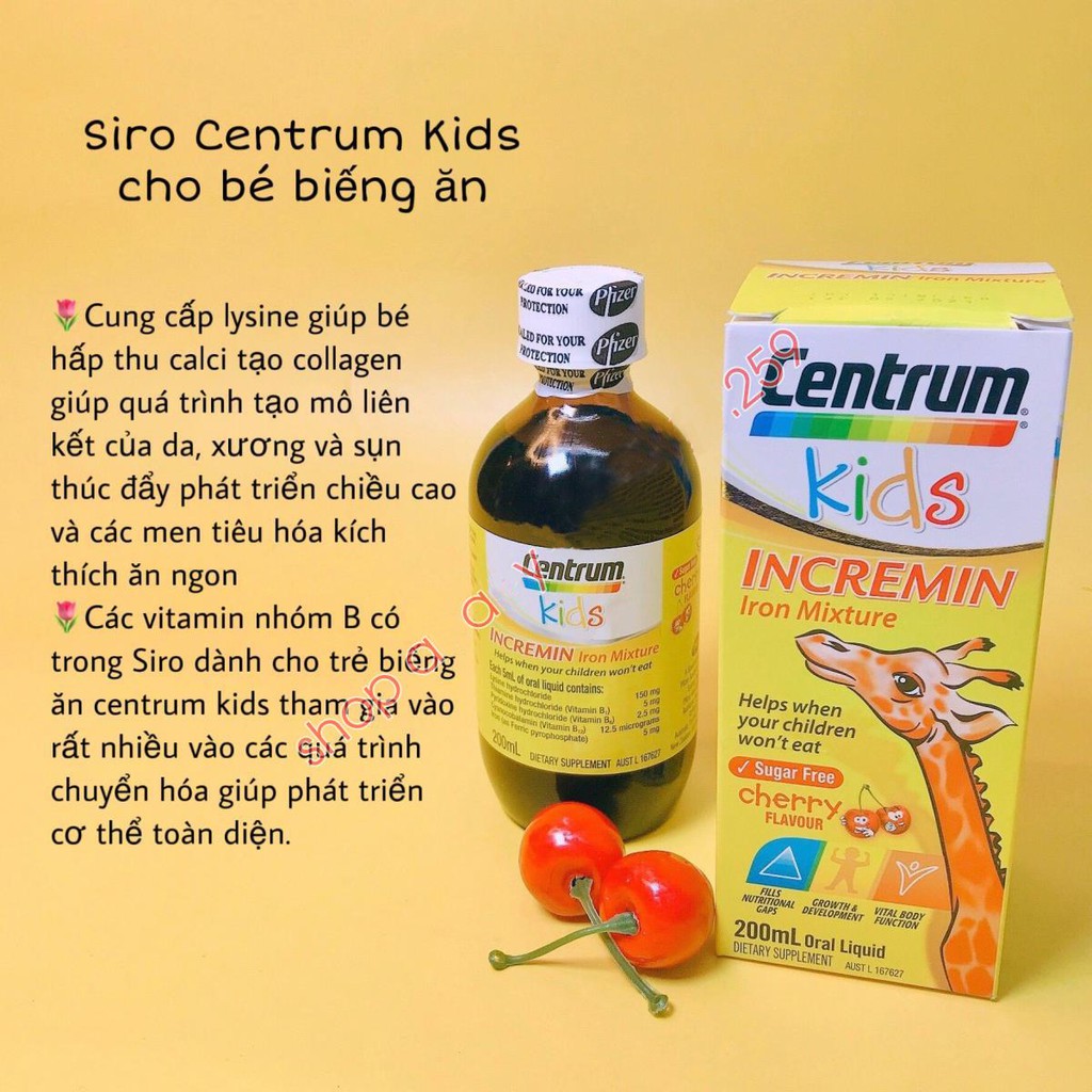 Siro Centrum Kids 200ml Incremin Iron Mixture của Úc dành cho trẻ biếng ăn 200ml