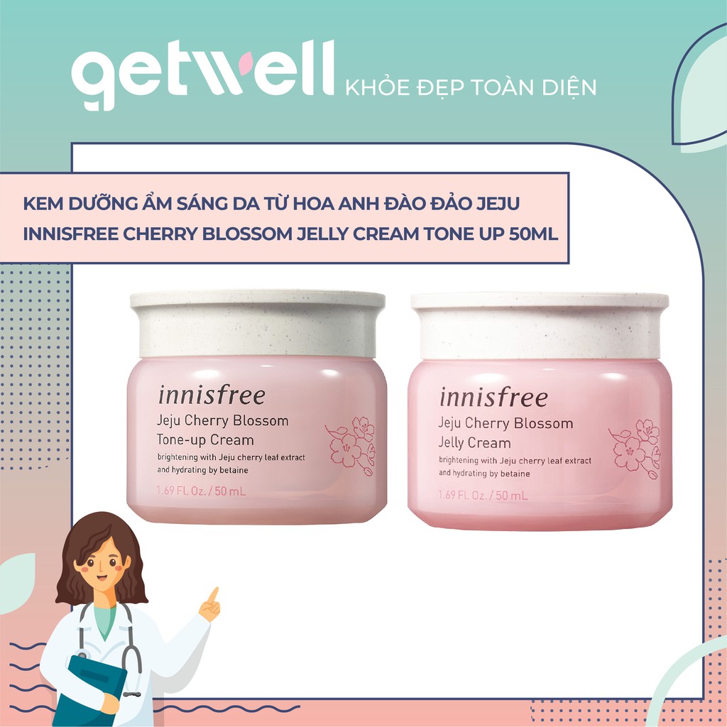 KEM DƯỠNG ẨM SÁNG DA N NG TÔNG TỪ HOA ANH ĐÀO ĐẢO JEJU INNISFREE CHERRY BLOSSOM JELLY CREAM TONE UP CREAM 50ML