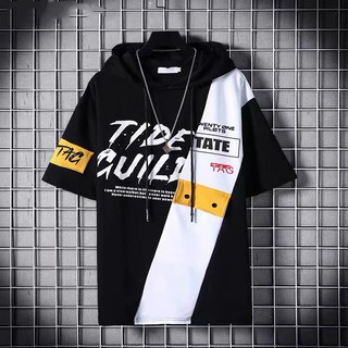 Áo hoodie ngắn tay dáng rộng in chữ tiếng Anh thời trang cá tính dành cho nam