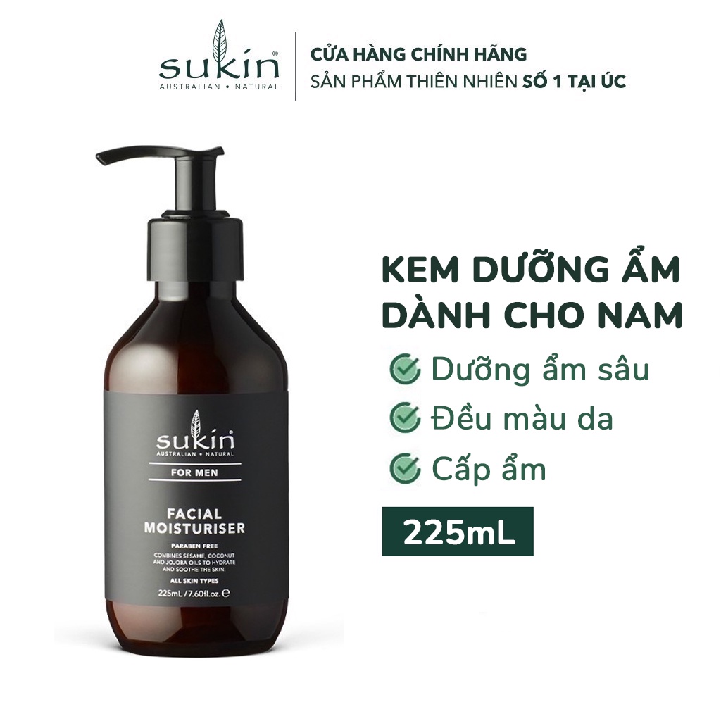 Combo Làm Sạch Dưỡng Ẩm Da Mặt Cho Nam Sukin Sữa Rửa Mặt Men Facial Cleanser 225ml + Kem Dưỡng Ẩm Men Moisturiser 225ml