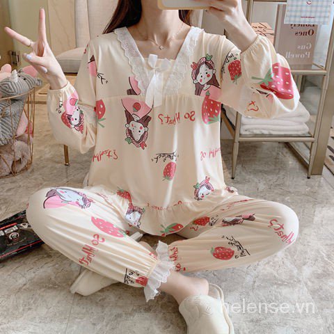 Set Pajamas Áo Dài Tay Cổ Bẻ + Quần Dài Cho Nữ