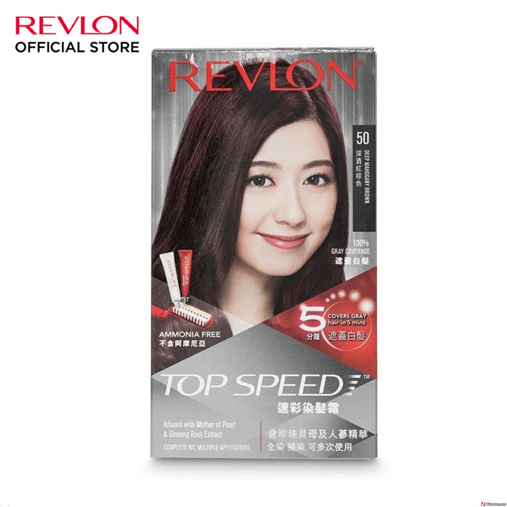 Nhuộm tóc phủ bạc Revlon TopSpeed dành cho nữ 120ml - 50 Deep Mahogany Brown - Đỏ Tím