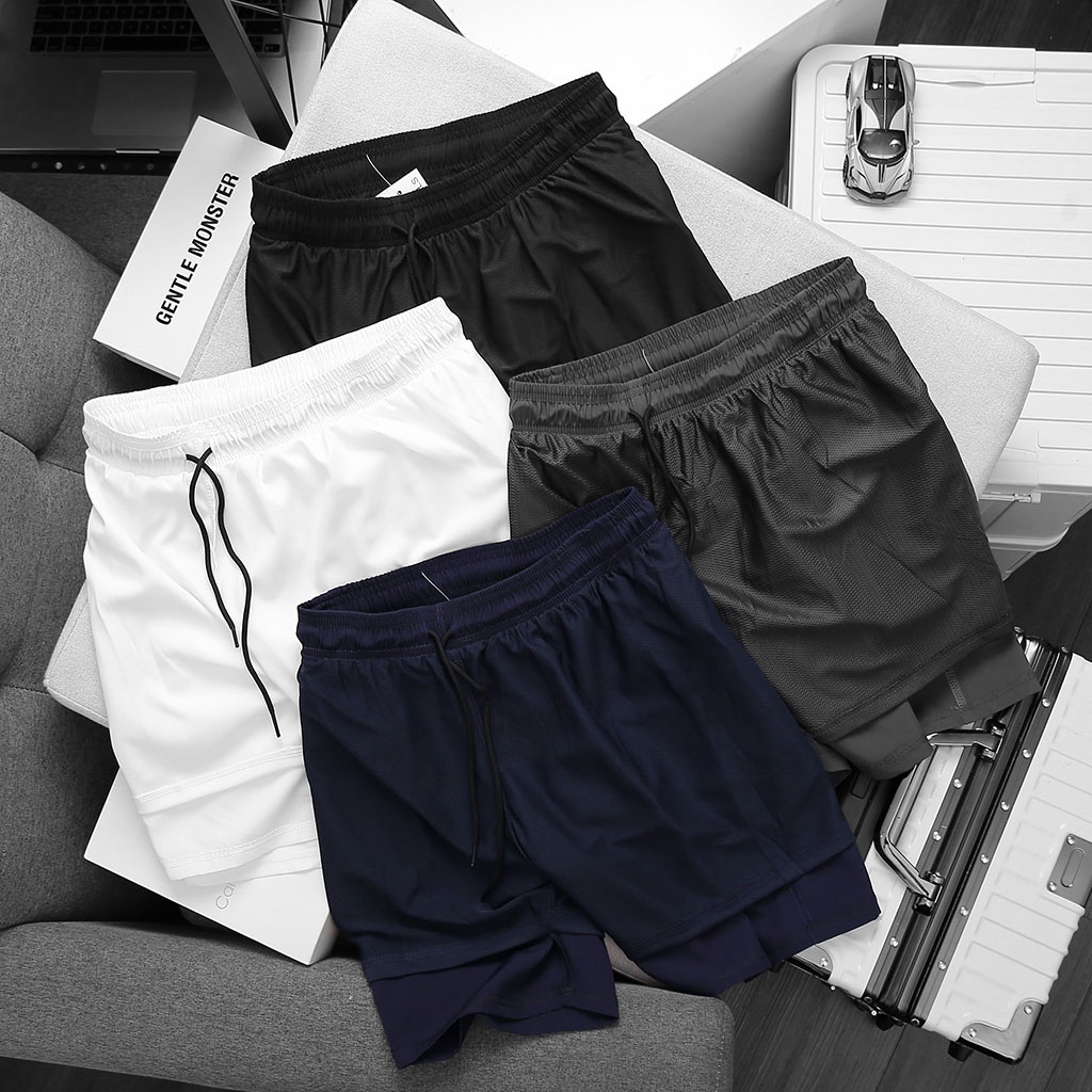 Quần Short Nam Gym-Chạy Bộ RUNNER G525, (Form nhỏ) Vải Dù Gió 2 Lớp Xịn Xò, 3 Túi Khóa Kéo - GUGOSTAR