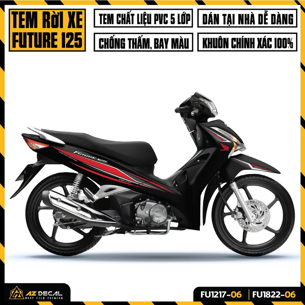 Tem Future 125 FI Đẹp Limited Edition | FU-06 | Tem Rời Decal Dán Xe Future 2012 - 2022 Cao Cấp Màu Đỏ Trắng Đỏ Đen