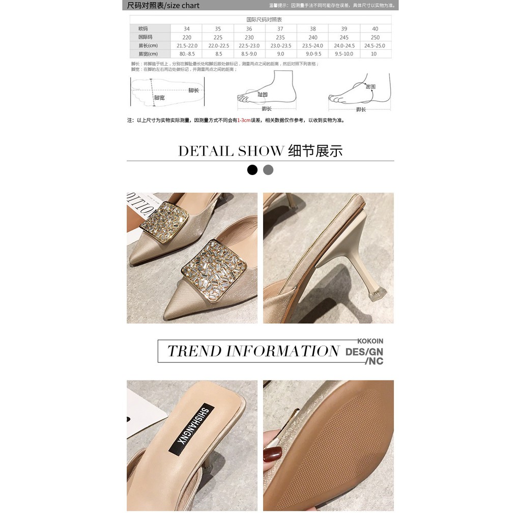 Flat Shoses Sandals, Women's Summer Wear 2021 New Pointed High Heels Fine With Water Drill Semi-Drag Wild Fashion Women'