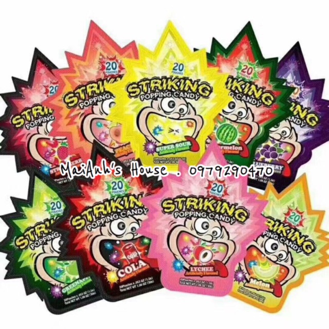 Kẹo nổ Striking Popping Candy (gói to có 20 gói nhỏ bên trong) - Ăn vặt trở về tuổi thơ