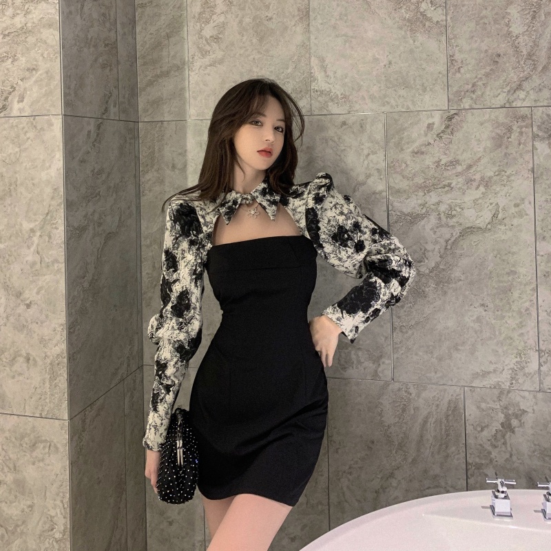 IELGY Đầm Dài Tay Màu Đen Thiết Kế Mỏng Thời Trang Dành Cho Nữ