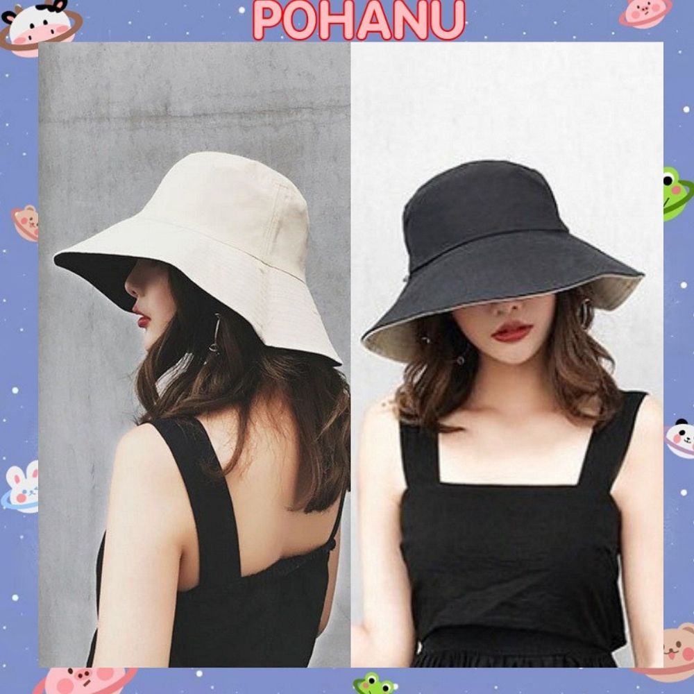 Nón bucket Pohanu nam local brand hai mặt vành rộng đi biển đẹp MD04