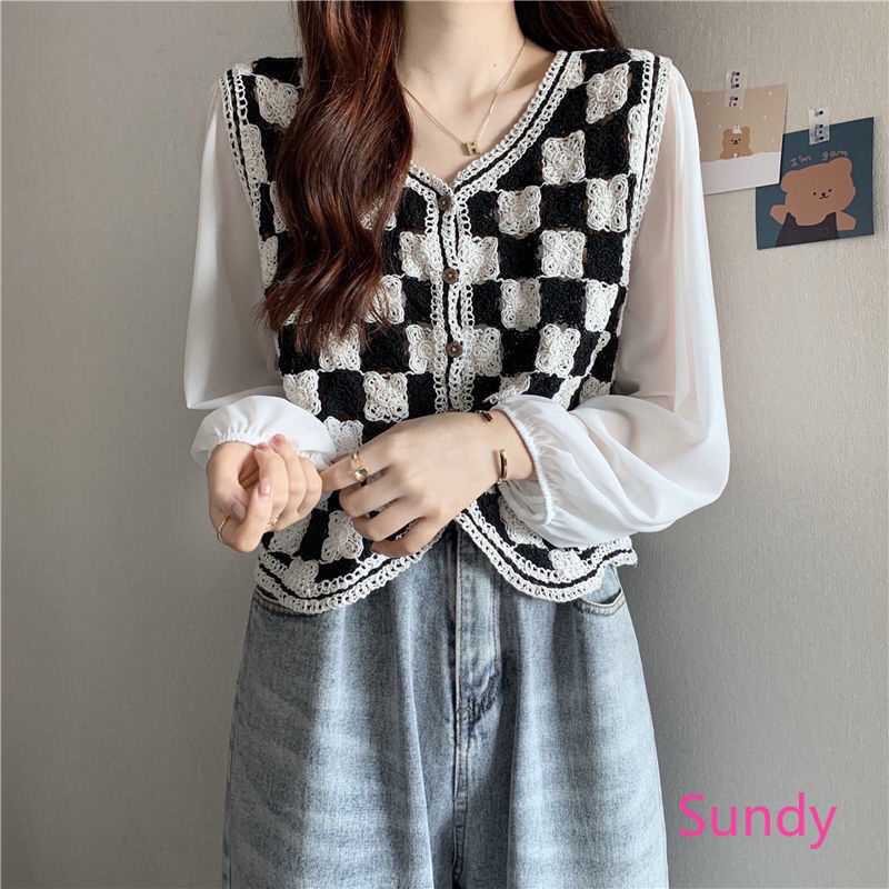 Áo Khoác Cardigan Dệt Kim Vải Chiffon Kiểu Hàn Quốc Thời Trang Mùa Thu Cho Nữ