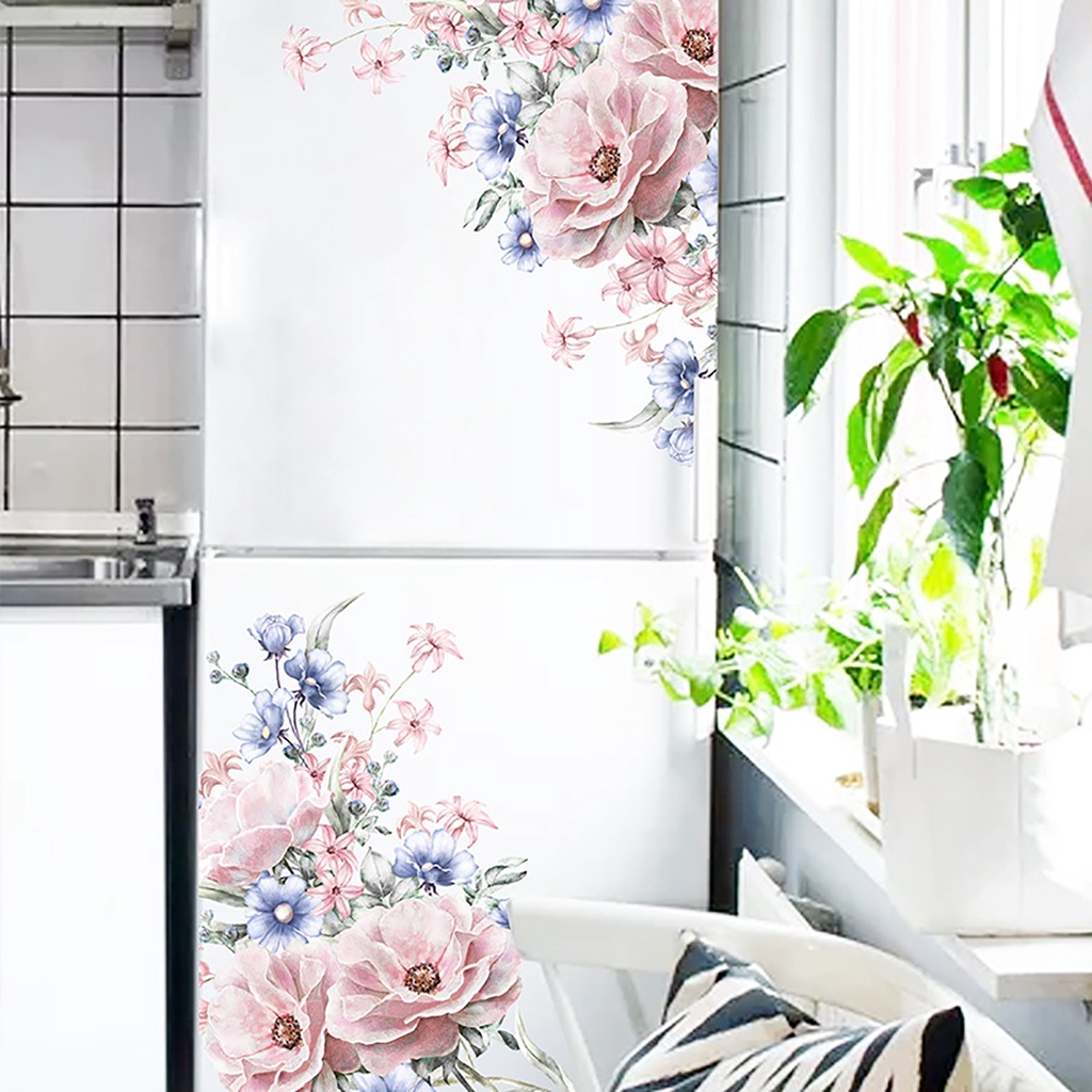 Set 2 Miếng Dán Tường Trang Trí Hình Hoa Mẫu Đơn Bằng PVC