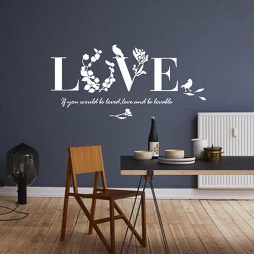 Decal dán tường hình hoa và chữ LOVE 3D