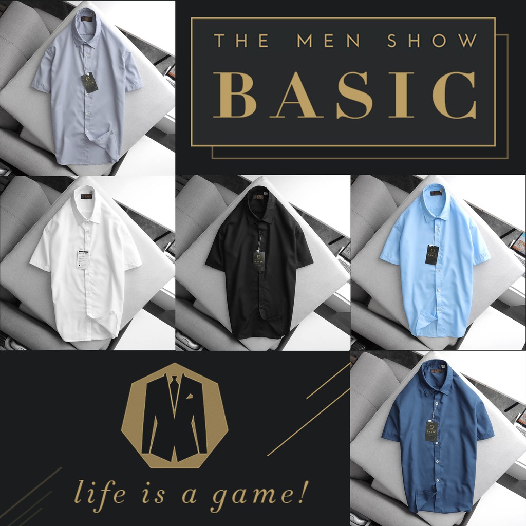 Áo sơ mi nam tay ngắn BASIC - THE MEN SHOW 5 màu Vải kate mềm min siêu mát - SOÁI CA CÔNG SỞ