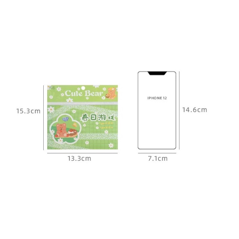 Set Sticker Hình Gấu Nâu Trang Trí Sổ Phong Cách Hàn Quốc Có Giấy Nền