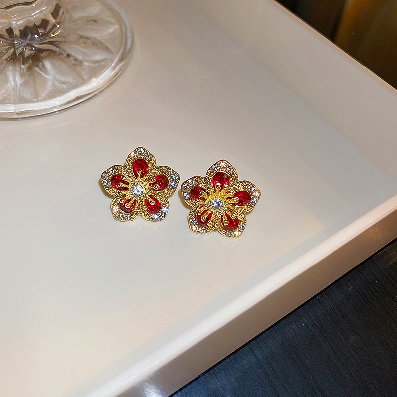 Bông tai bạc 925 hình hoa đỏ sang trọng