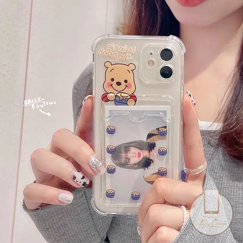 Ốp Điện Thoại TPU Dẻo Họa Tiết Gấu Winnie the Pooh Kèm Ngăn Đựng Thẻ Cho iPhone 7 8 6s Plus 11 12 Pro Max 13 14 Pro Max XS Max X XR