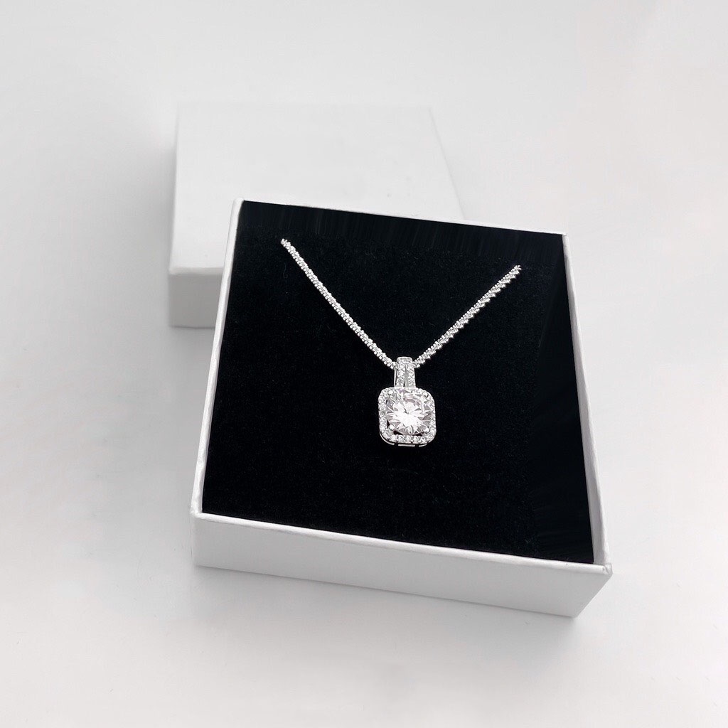 Dây chuyền bạc DC1012 thiết kế dạng xoắn lấp lánh tự nhiên kèm mặt vuông đính đá nổi bật, vòng cổ nữ THE SKY hot trend